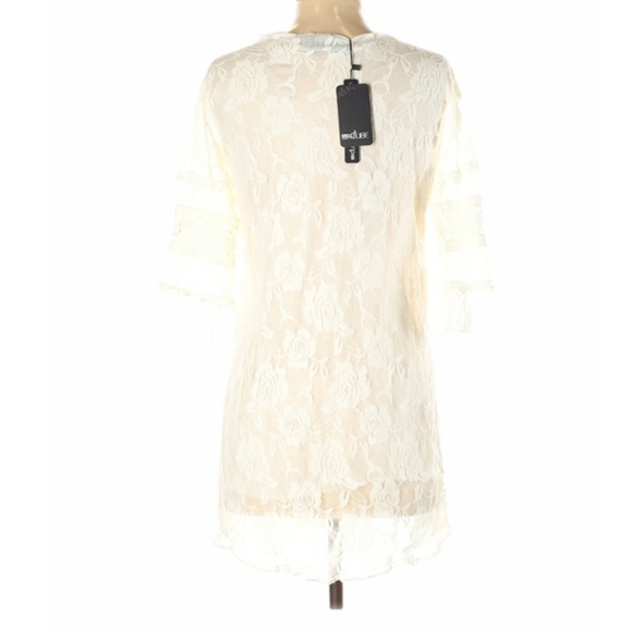 Fancy Qube Ivory Lace Embroidered Shift Dress - Picture 3 of 8